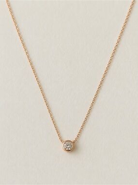 Neiman Marcus Rose Gold Pendant Necklace with Clear Stone